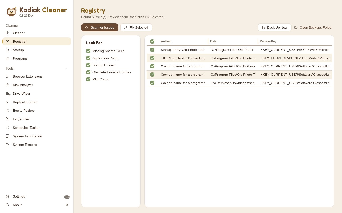 Registry in Kodiak Cleaner